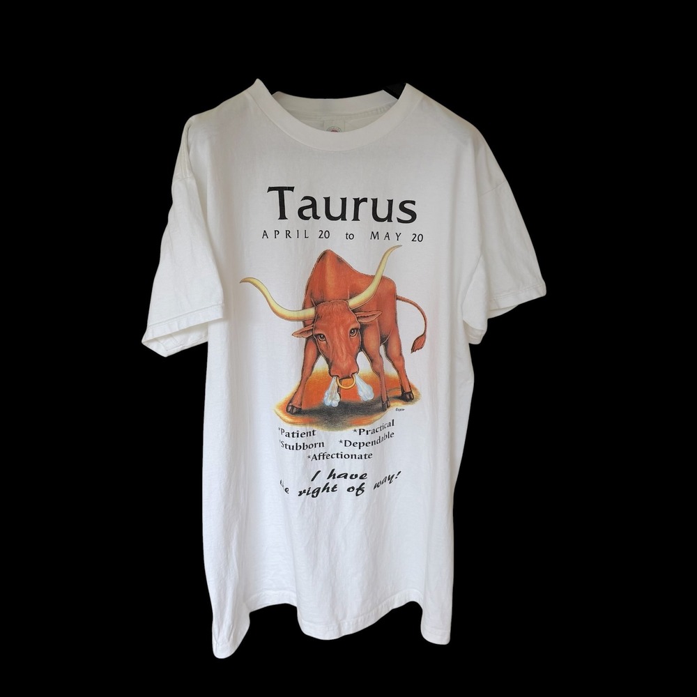 Y2K Taurus Zodiac T-Shirt Dress White Cotton Made in USA One Size Fits All